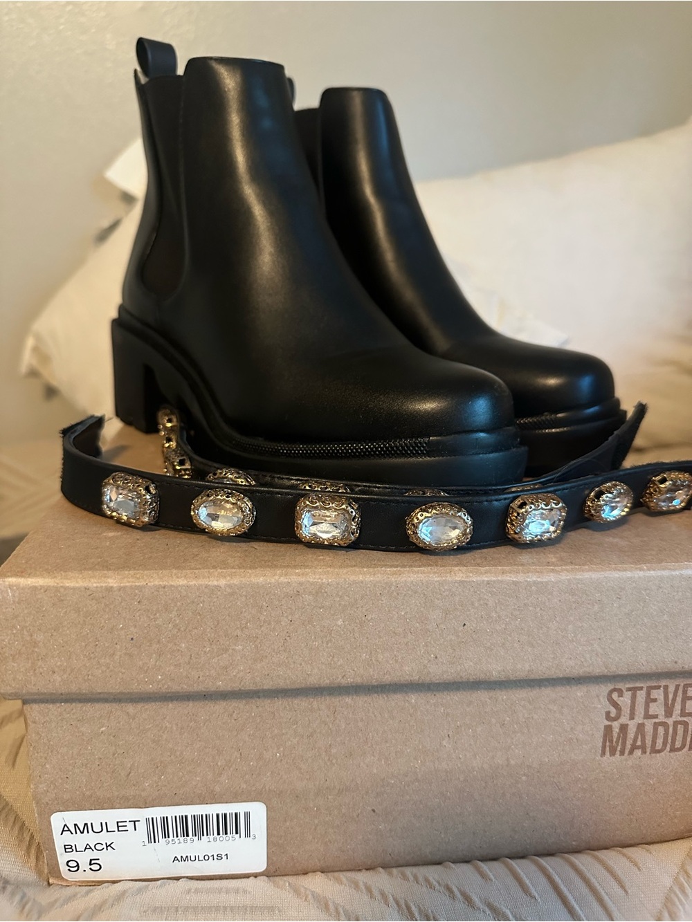 Steve Madden Black Chelsea Platform Boots with Embellished Belt
